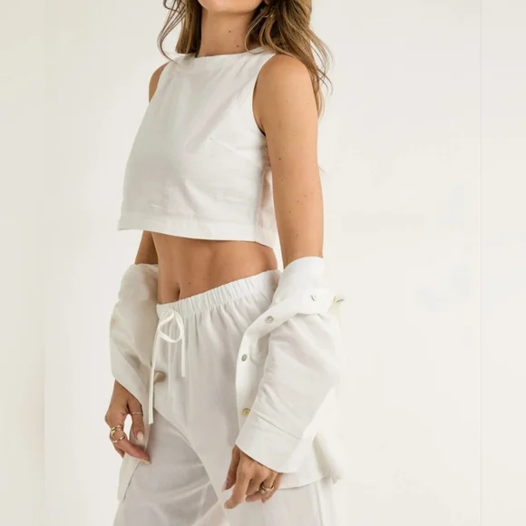 065 LAST 1 NEW! 3PCS Set Crop Inner Top W/ Full Length Pants & Button Down Shirt - Picture 7 of 8